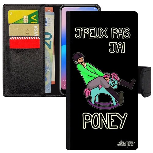 фото Красивый чехол-книжка на телефон // galaxy a50 // "не могу - у меня пони!" надпись прикольный, utaupia, черный