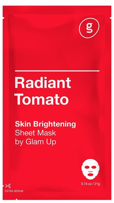 Glam Up Тканевая маска для лица с экстрактом томата для сияния кожи, 21 г