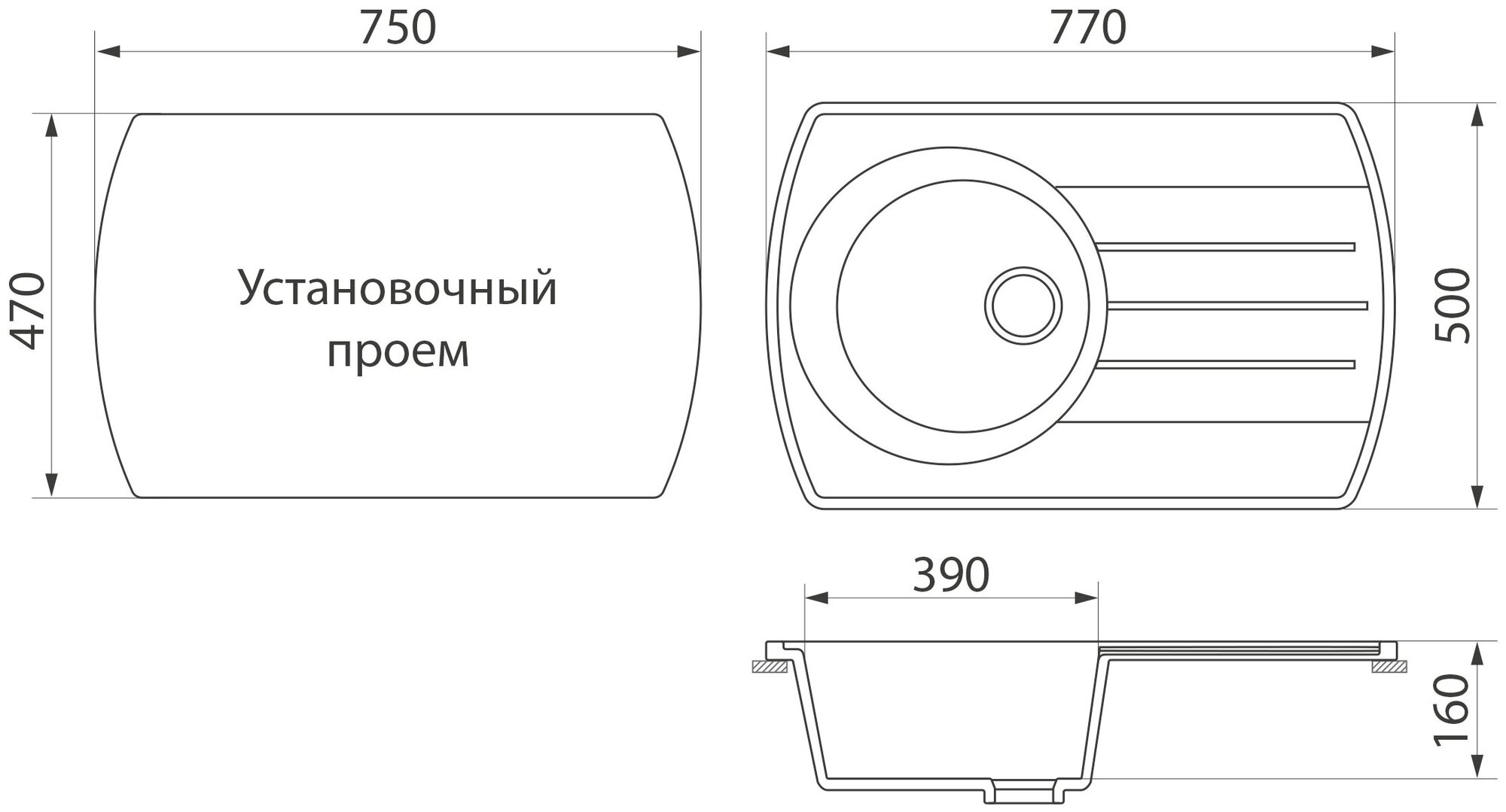 Кухонная мойка врезная GreenStone GRS-23-310 серый - фотография № 2