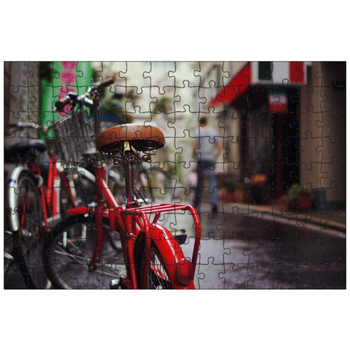 фото Магнитный пазл 27x18см."велосипед, дождливый, мокрый" на холодильник lotsprints