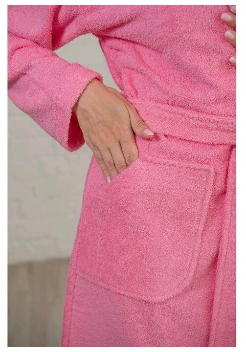 Халат махровый Everliness женский шалька+кант цвет розовый, разм. 44 - фотография № 15
