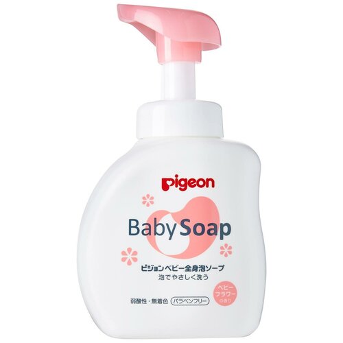 PIGEON Мыло-пенка для младенцев Baby foam Soap с керамидами, без парабенов, возраст 0+, цветочный аромат, 500 мл