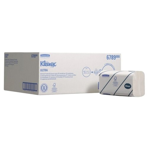 Купить 6789 Бумажные полотенца в пачках Kleenex Ultra белые двухслойные (15 пач х 186 л), белый, вторичная целлюлоза, Туалетная бумага и полотенца
