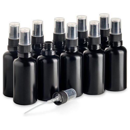 Флакон 50 мл стеклянный черный с черным спреем - распылителем. Набор 10 штук.