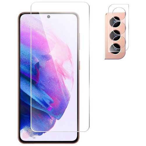 Защитное стекло на Samsung S21 (Гибридное   пленка + стекловолокно) на Экран и Камеру, Brozo Hybrid Glass