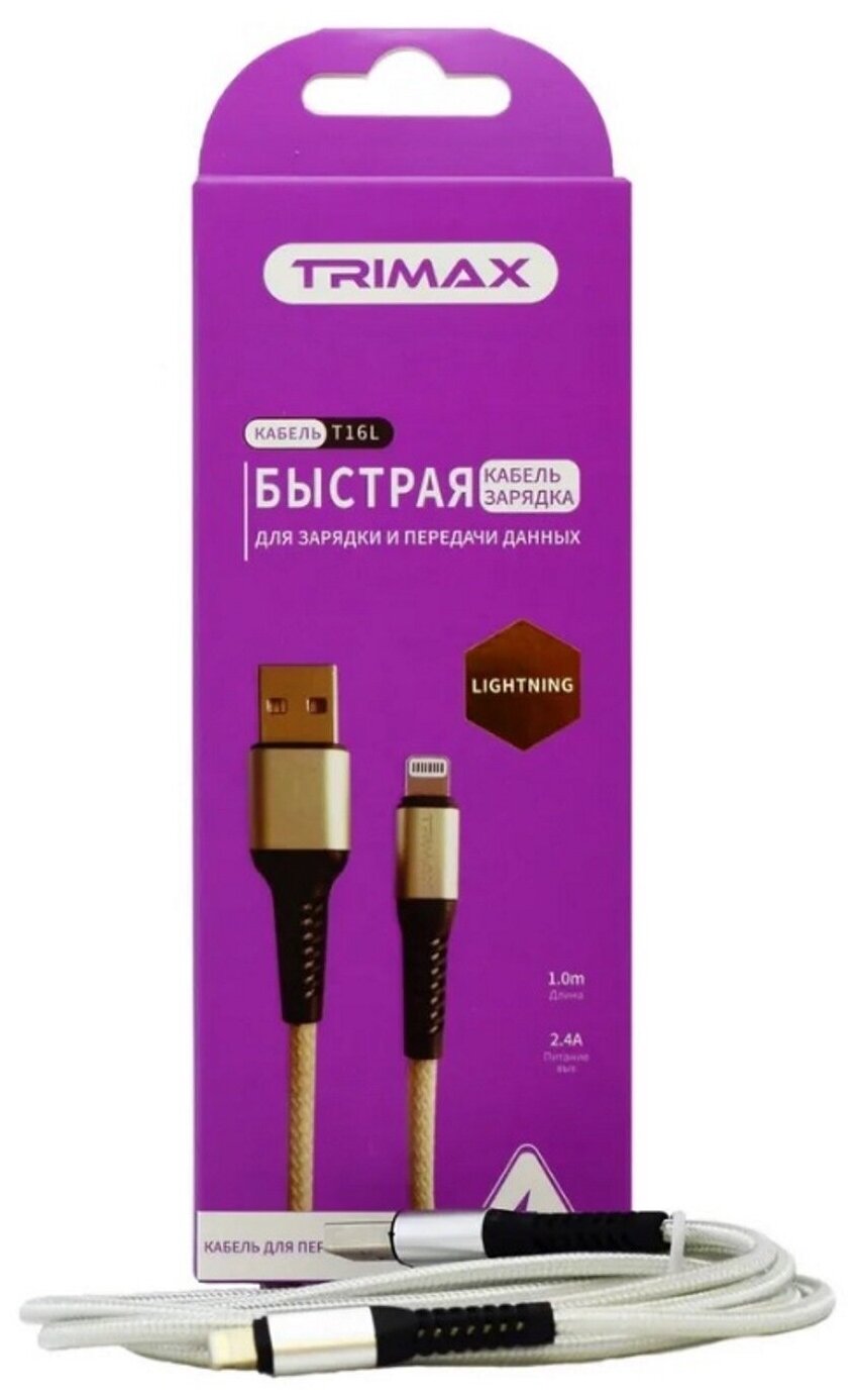 USB Кабель Trimax Lightning T16L 1m серебристый, оплетка