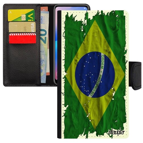 фото Яркий чехол книжка для мобильного // samsung galaxy s7 // "флаг бразилии на ткани" патриот стиль, utaupia, белый