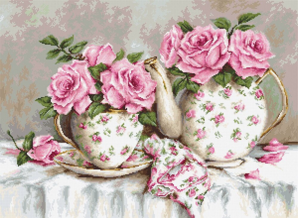 Вышивка гобеленовым швом Luca-S Утренний чай и розы, 30*22 см (LUCA. G568)