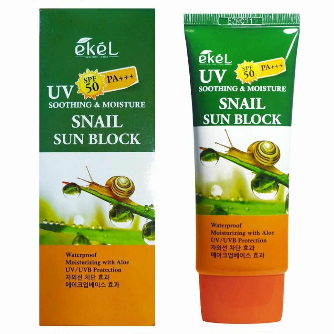 Ekel Смягчающий солнцезащитный крем с муцином улитки Soothing and Moisture Snail Sun Block SPF50+ SPF 50, 70 мл