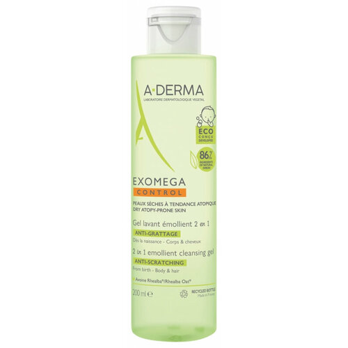 A-Derma EXOMEGA CONTROL Гель для тела и волос 2 в 1, 200 мл гель для тела и волос 2 в 1 exomega gel lavant emollient corps et cheveux гель 200мл