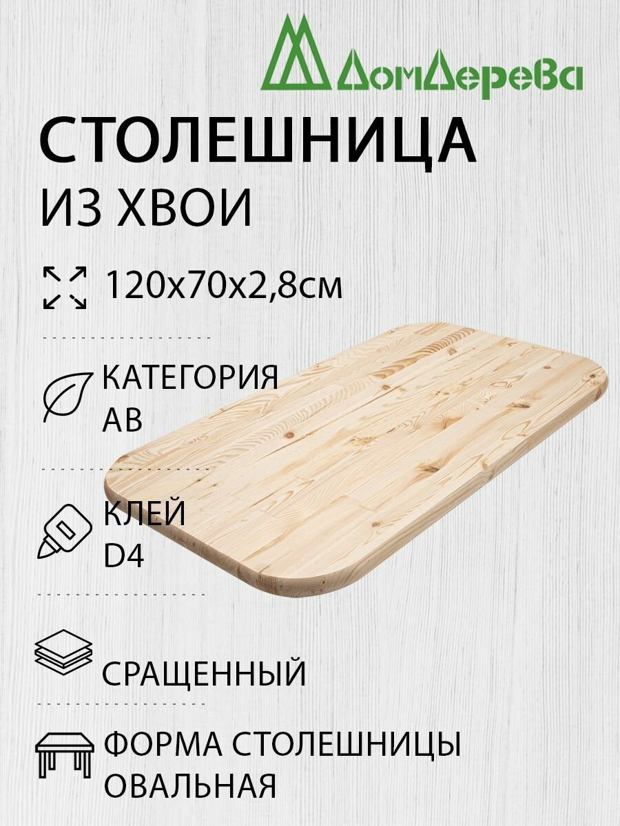 Столешница для стола деревянная 120х70х28cм Хвоя Овальная АВ