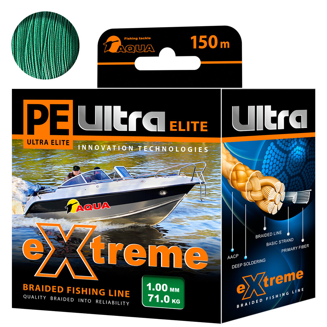 Плетеный шнур для рыбалки AQUA PE ULTRA EXTREME 100mm (цвет зеленый) 150m