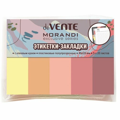 Закладки с клеевым краем пластиковые 20 х 45мм 5 цветов х 20 листов deVENTE Marandi блистер 2011205 429₽