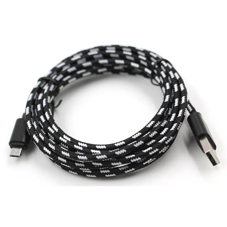 фото Кабель (провод-шнур) 3м плетеный Black Micro USB (2.4A) для зарядки джойстиков Sony Playstation DualShock PS4 и геймпадов Xbox One (OEM)