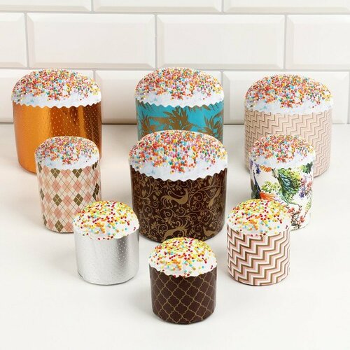 Деко-про Набор бумажных форм для кулича "Геометрия" 9 видов по 1 штуке разноцветный