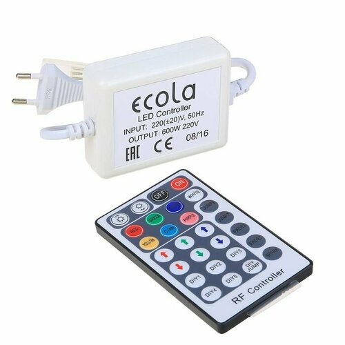 Контроллер Ecola для RGB ленты 14 × 7 мм, IP68, 220 В, 600 Вт, пульт ДУ