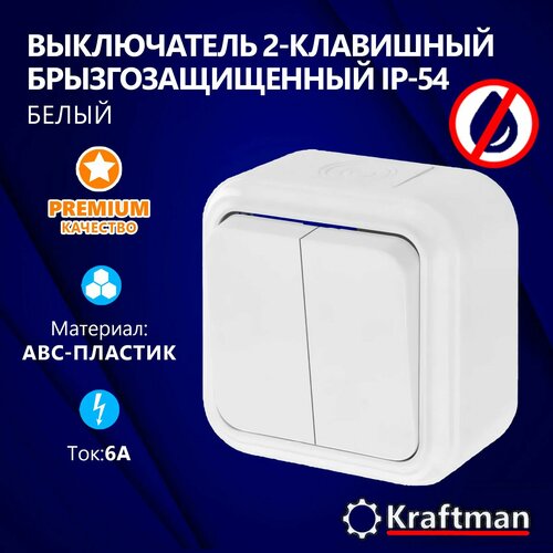 Выключатель двухклавишный уличный влагозащищенный открытой установки 6А IP54 серия ПР 544₽
