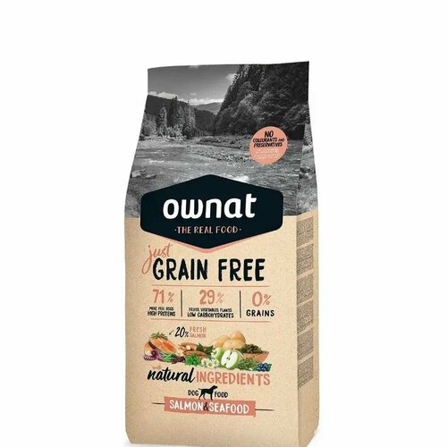 Ownat Grain Free Just Сухой корм беззерновой для собак, с лососем и морепродуктами, 14 кг