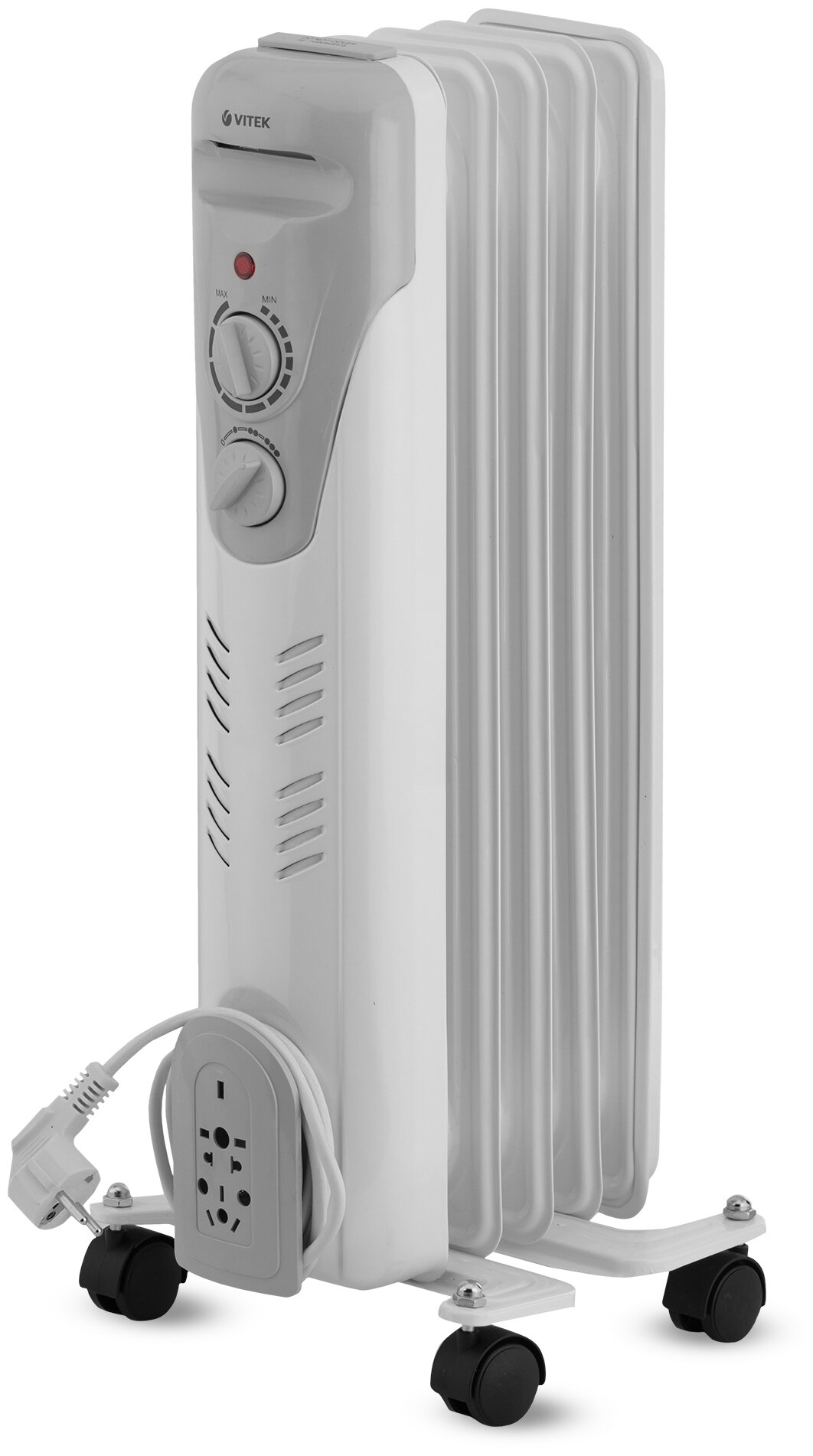 Масляный радиатор VITEK VT-1707 W, 1 кВт, 10 м², колеса в комплекте, белый