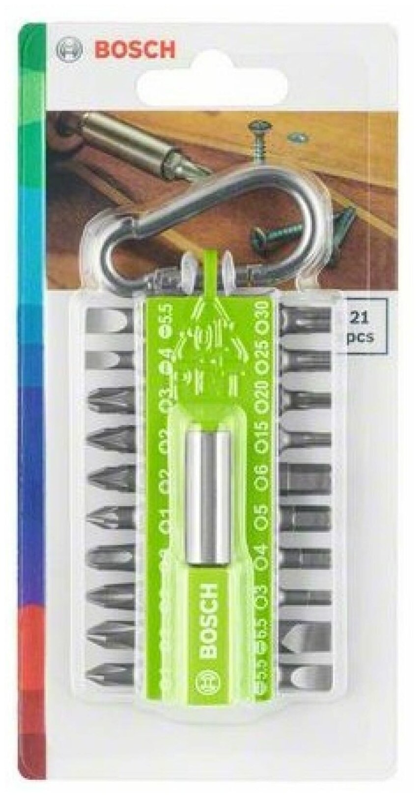 Набор 20 бит + держатель с карабином светло-зеленый Bosch 2.607.002.823