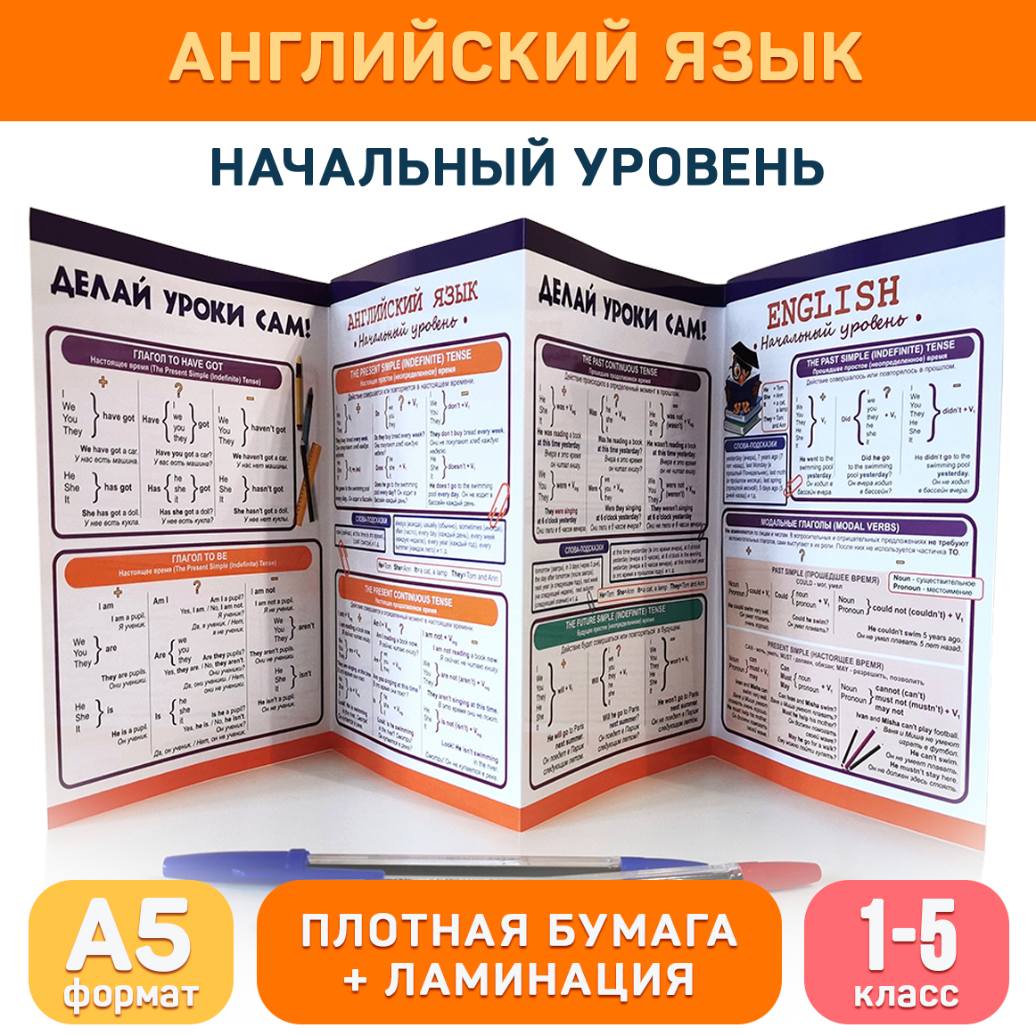 Обучающий буклет А5  Английский язык начальный уровень  1 5 класс   для начальной школы  Делай уроки сам 