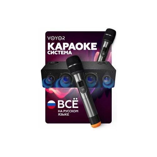 Караоке система для дома/телевизора с двумя беспроводными микрофонами, портативной блютуз колонкой и регулятором громкости, профессиональная, мощная