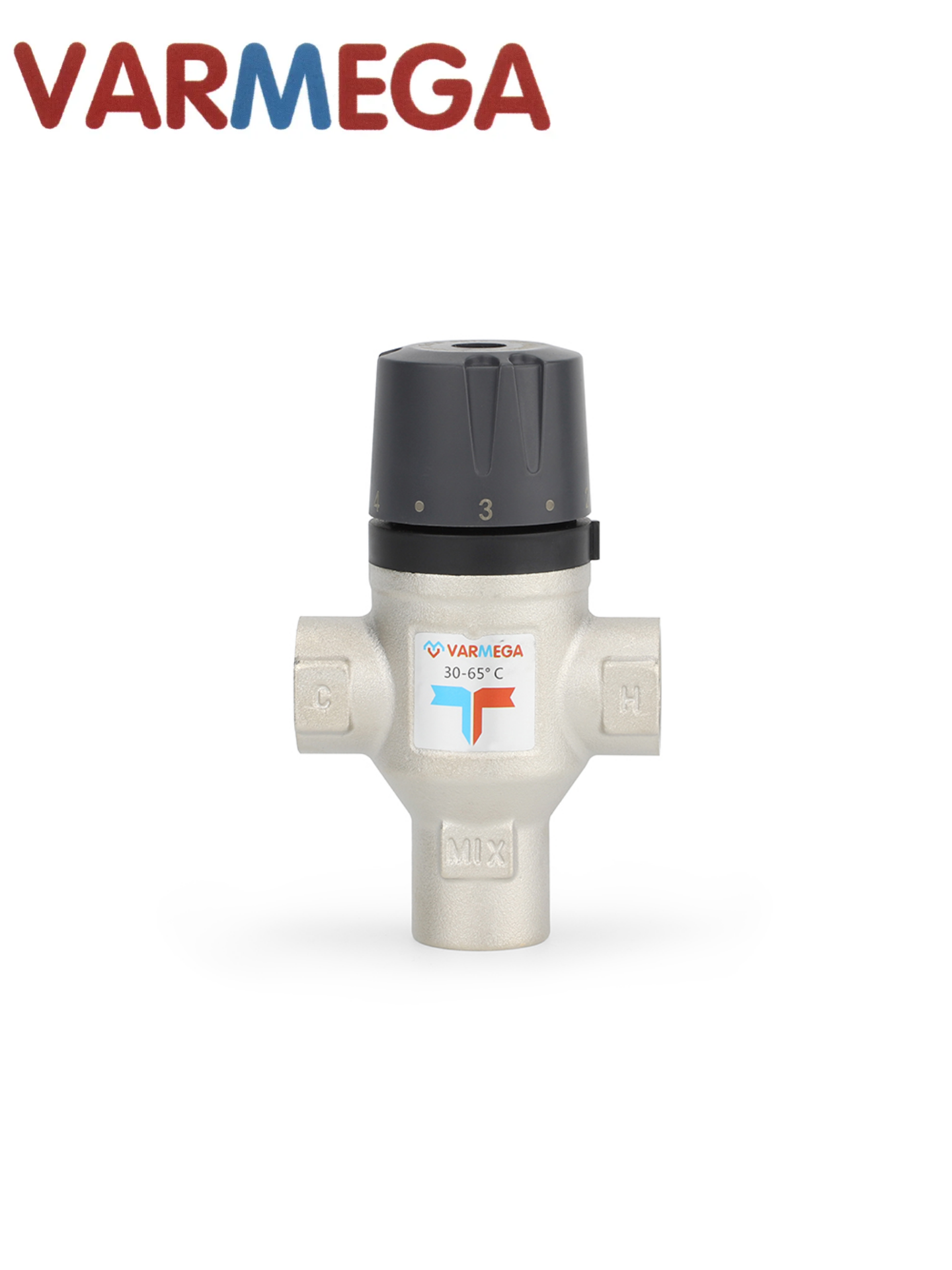 Термостатический смесительный клапан Varmega VM17901 ВР 1/2", Kvs 1.7, PN 10, смешение вниз, 30-65°С