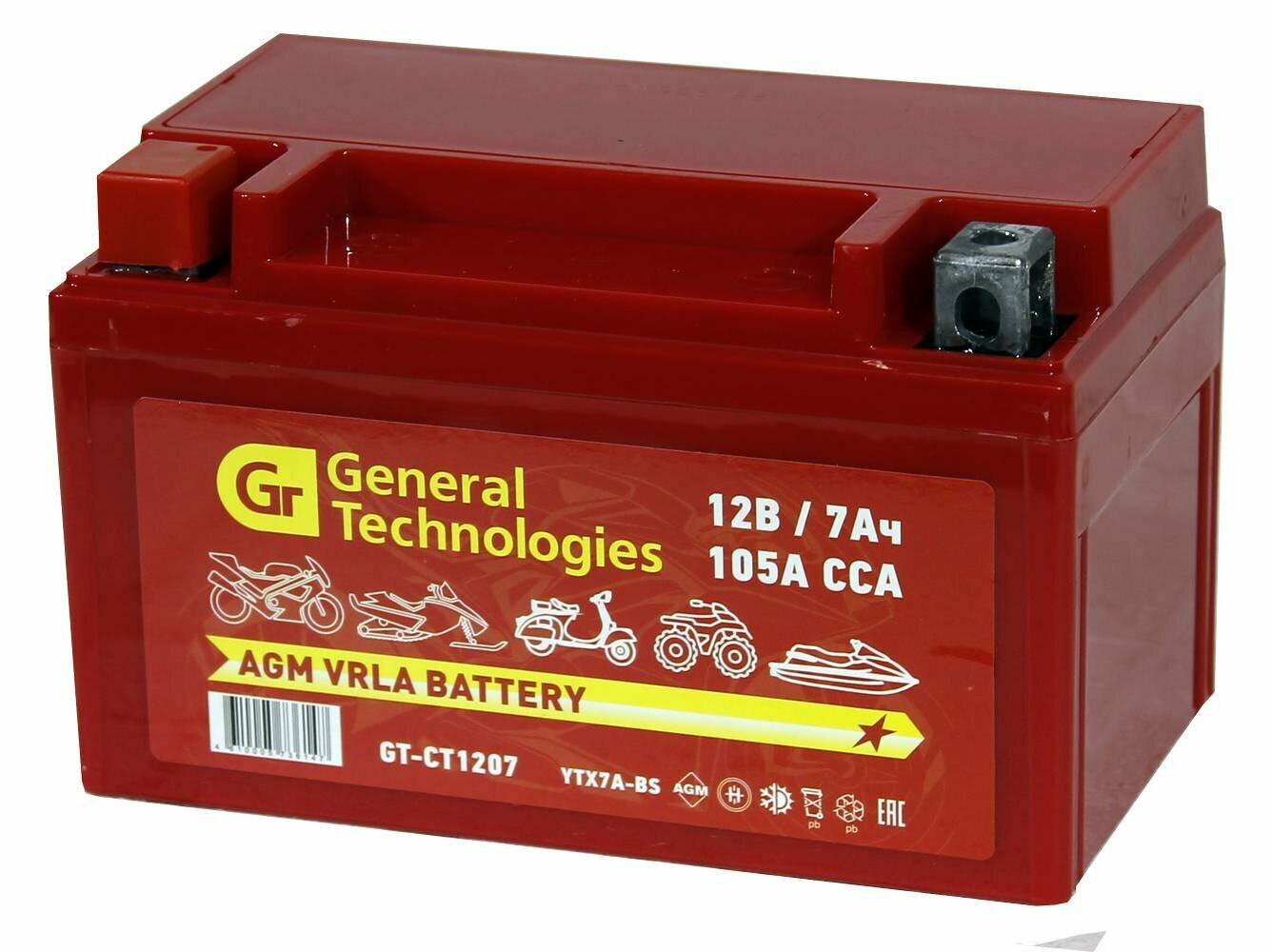 Аккумулятор General Technologies GT 1207 12V/7Ач AGM 150x86x94 (YTX7A-BS)