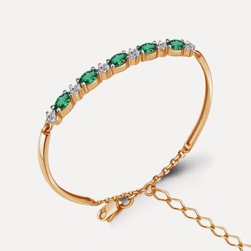 Изображение товара Жесткий браслет, серебро, 925 проба, золочение, фианит, изумруд синтетический