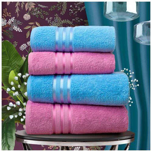 фото Набор из 4 полотенец harmonika цвет: голубой, лиловый (50х80 см - 2 шт, 70х130 см - 2 шт) dome