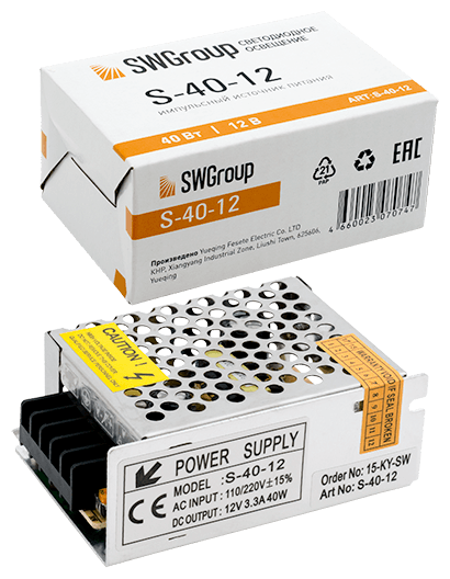 Блок питания для светодиодов 220/12V 40W, IP20 сетка SWGroup - фото №2