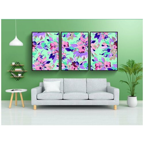 фото Набор модулных постеров для интерьера "цветок, цифровой, грин" 60x90 см. в тубусе, без рамки lotsprints