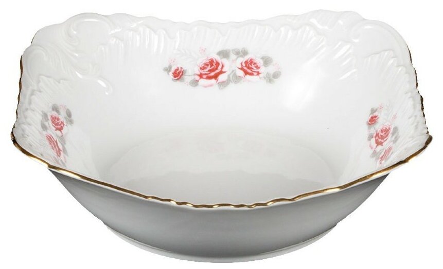фото Салатник 27 см квадратный Cmielow "Рококо /577 /Серая роза /золото" / 149062