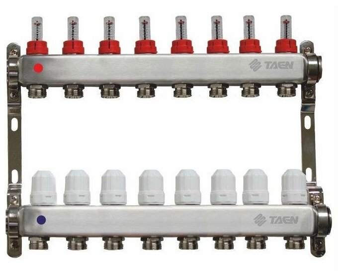 Коллекторная группа для теплого пола TAEN 1x3/4x8 вых. с расходомерами и регулир. клапанами (нерж. сталь)