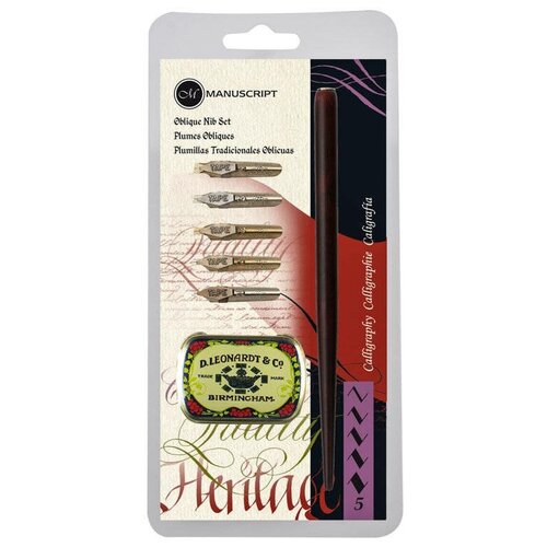 фото Набор для каллиграфии manuscript "oblique tape" перья, держатель, коробочка для перьев