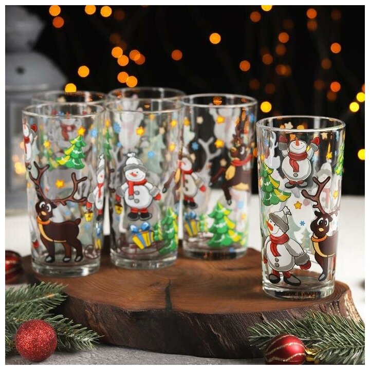 Набор стаканов «Рождественская сказка», стеклянный, 250 мл, 6 шт - фотография № 1