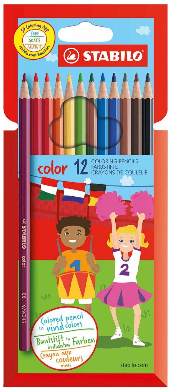 Карандаши цветные STABILO «Color», 12 цветов, грифель 2,5 мм, заточенные, картонный футляр, 1912-77