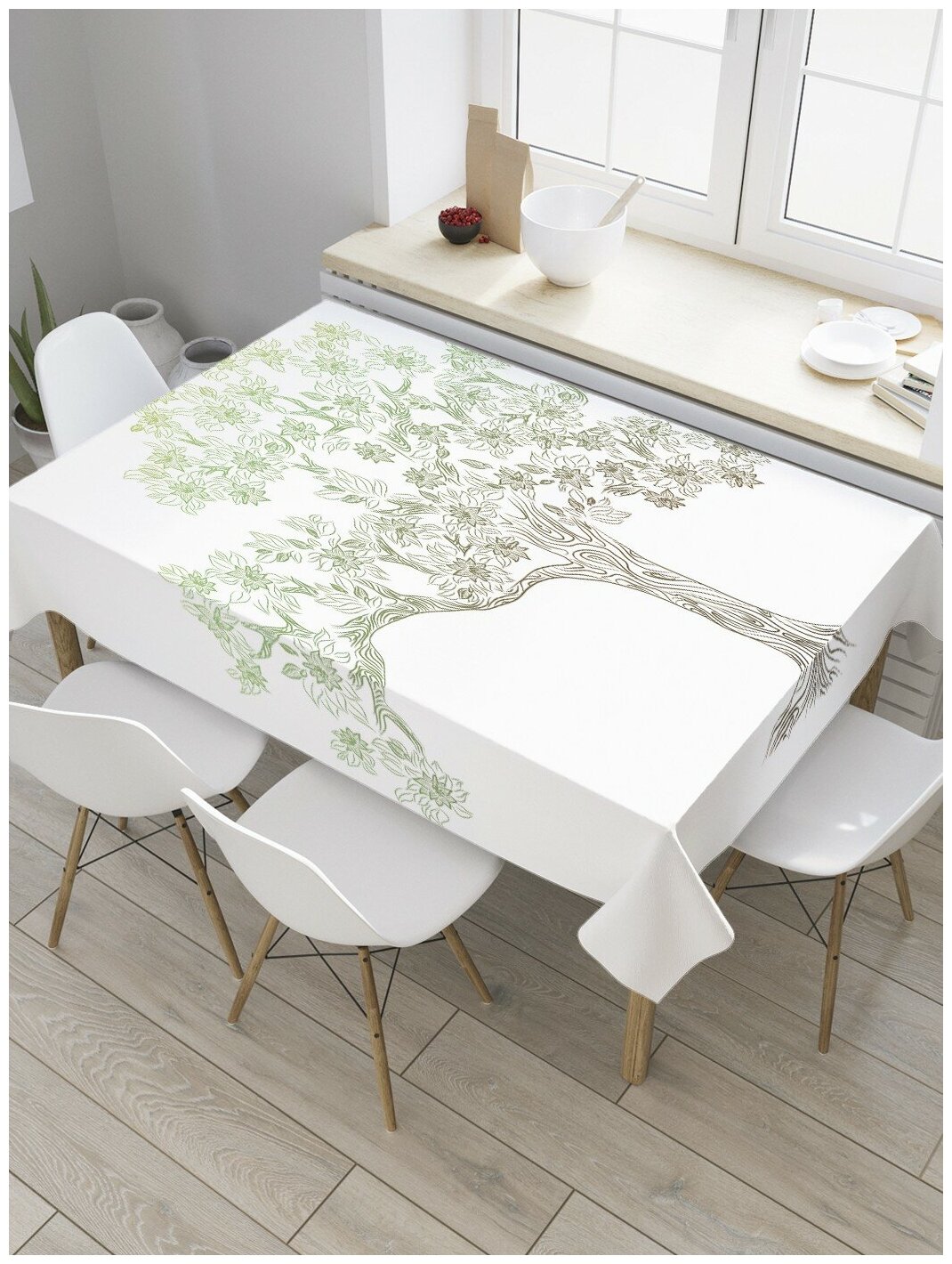 Скатерть прямоугольная JoyArty на кухонный стол "Цветочное дерево" из оксфорда, 120x145 см