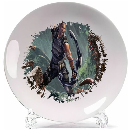 фото Тарелка coolpodarok воин с луком стреляет в динозавра