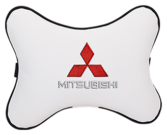 Автомобильная подушка на подголовник экокожа Milk с логотипом автомобиля MITSUBISHI