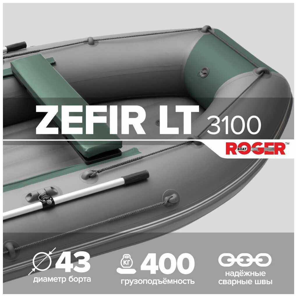 Лодка ПВХ ROGER Zefir 3100 LT, малый киль (цвет серо-зеленый)
