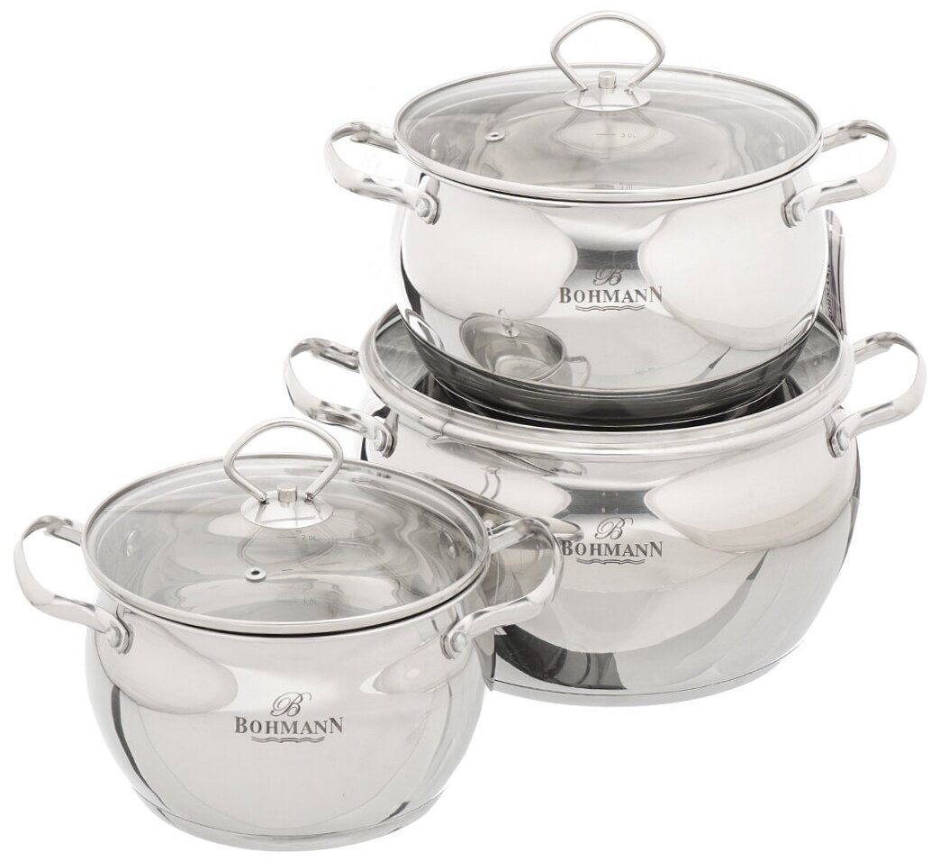 фото Набор посуды из нержавеющей стали Bohmann 0602BH/4 (кастрюля 2.5+3.5+6.5 л), 3 предмета