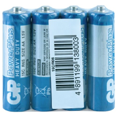 Батарейка GP PowerPlus AA (R06) 15G солевая, 4 штуки в упаковке