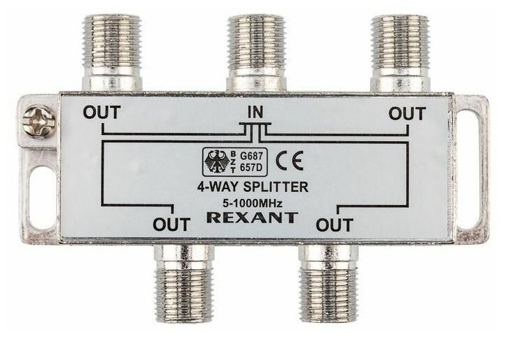 Антенный сплиттер/делитель ТВ-сигнала REXANT на 4 выхода под F-разъемы 5-1000 МГц