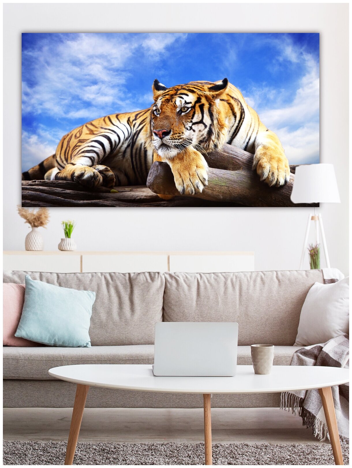 Картина на стену для интерьера "Гордый тигр" 60*100см. Крепления в подарок / На холсте / Большой размер Ф0210
