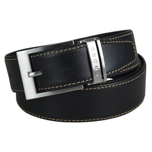 фото Ремень cross pamplona black, односторонний, кожа гладкая, цвет чёрный с бежевой строчкой, 126 х 3,5