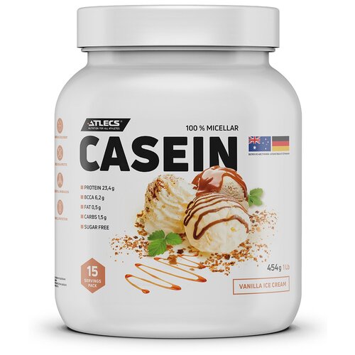 Atlecs Casein 454 g, (мороженое ванильное)