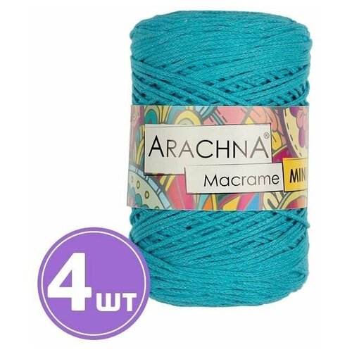 Пряжа для вязания спицами, крючком Arachna Macrame Mini фантазийная средняя, хлопок/полиэстер цвет 13 бирюзовый, 4 шт. по 250 г 200 м