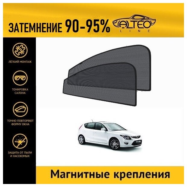 Каркасные автошторки ALTEO PREMIUM на Hyundai i30 1 рестайлинг (2010-2012) хэтчбек на передние двери на магнитах с затемнением 90-95%