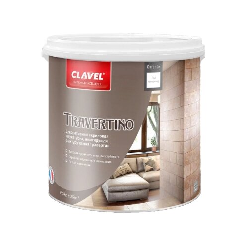 декоративное покрытие clavel cracelado 0 035 мм светло серый 1 5 кг Декоративное покрытие Clavel Travertino, белый, 5 кг
